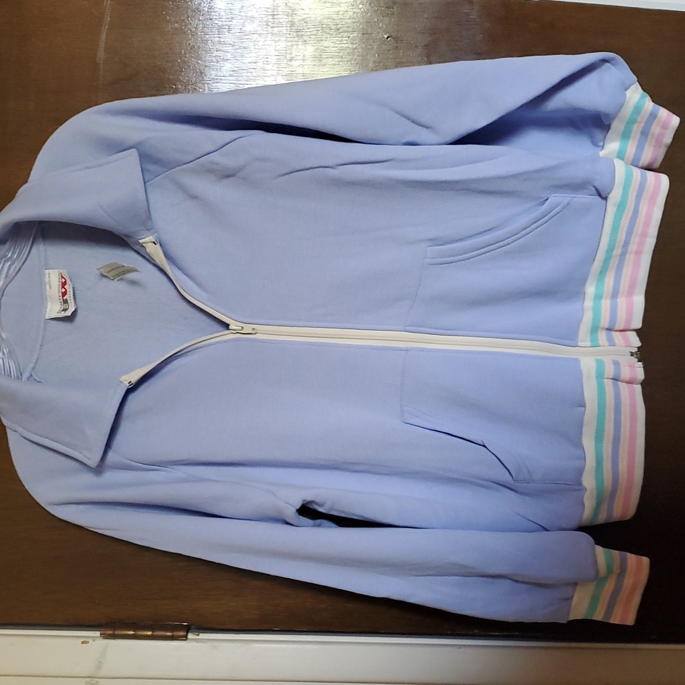 Women's Large soft knit Fleece inside, light Blue Jacket, pockets Zipper closure